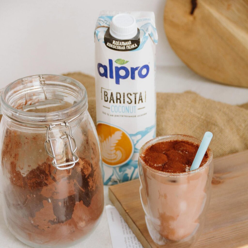 Delicious vegan chocolate milkshake made with coconut milk, perfect for a healthy snack or dessert.