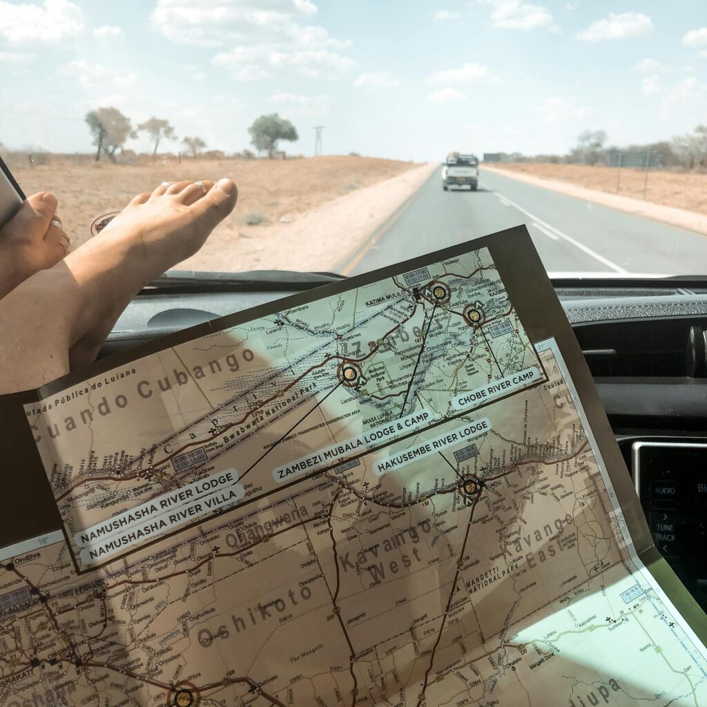 Explore the open road with a map in Namibia, perfect for adventure seekers.